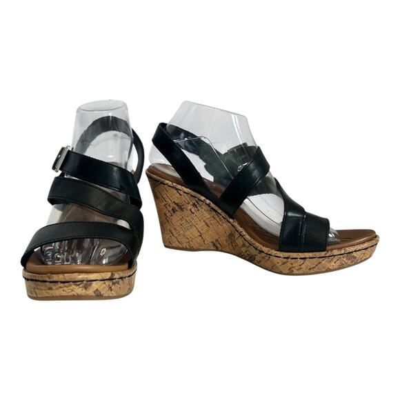 B.O.C Shoes - b.o.c. Born Concept Schirra Wedge Sandals Women's Size 9 Strappy Black w Buckle